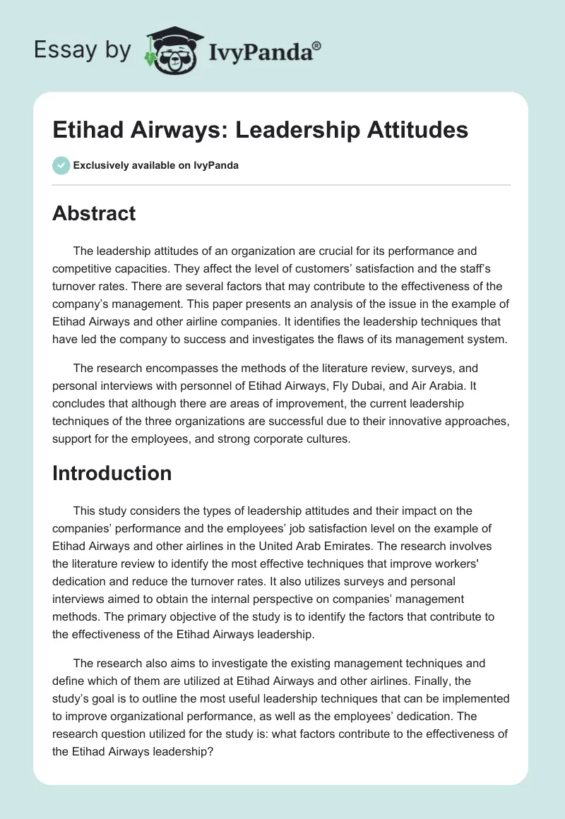 Etihad Airways: Leadership Attitudes. Page 1