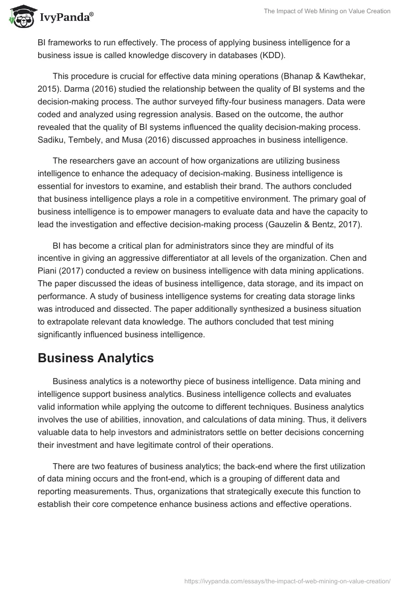 The Impact of Web Mining on Value Creation. Page 4