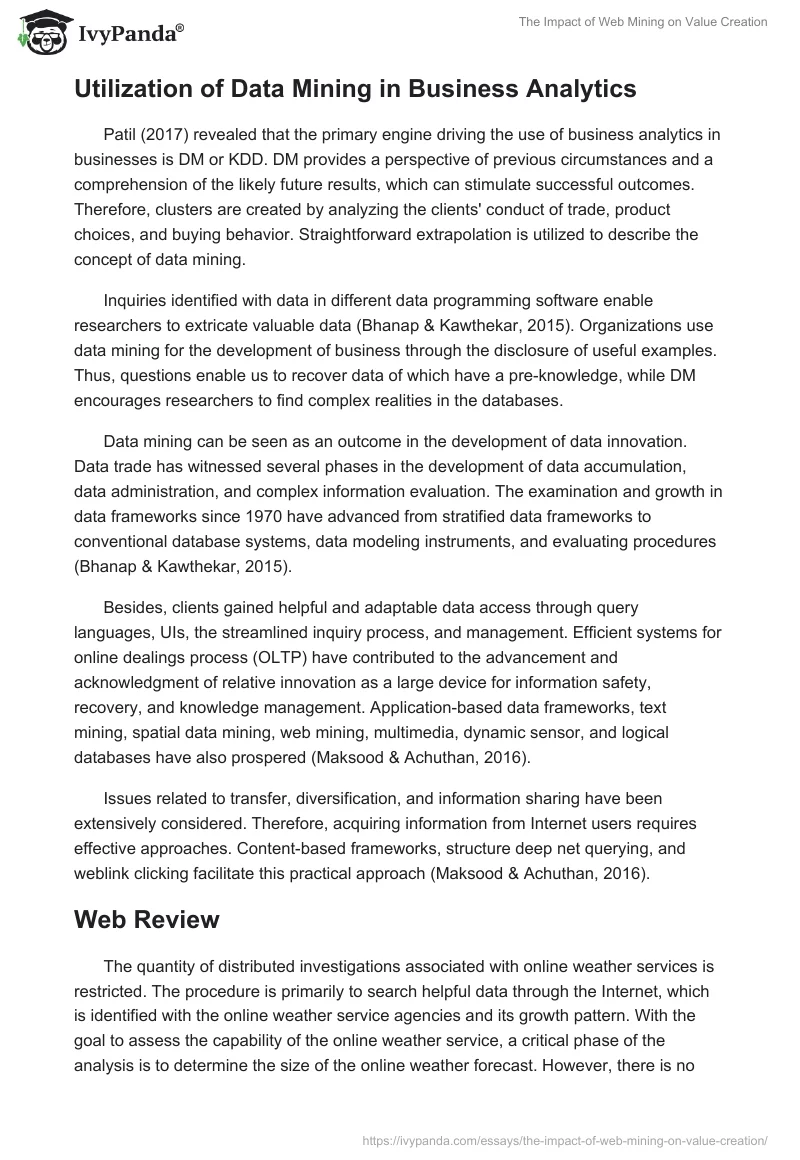 The Impact of Web Mining on Value Creation. Page 5