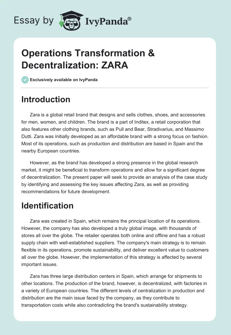 Operations Transformation & Decentralization: ZARA. Page 1