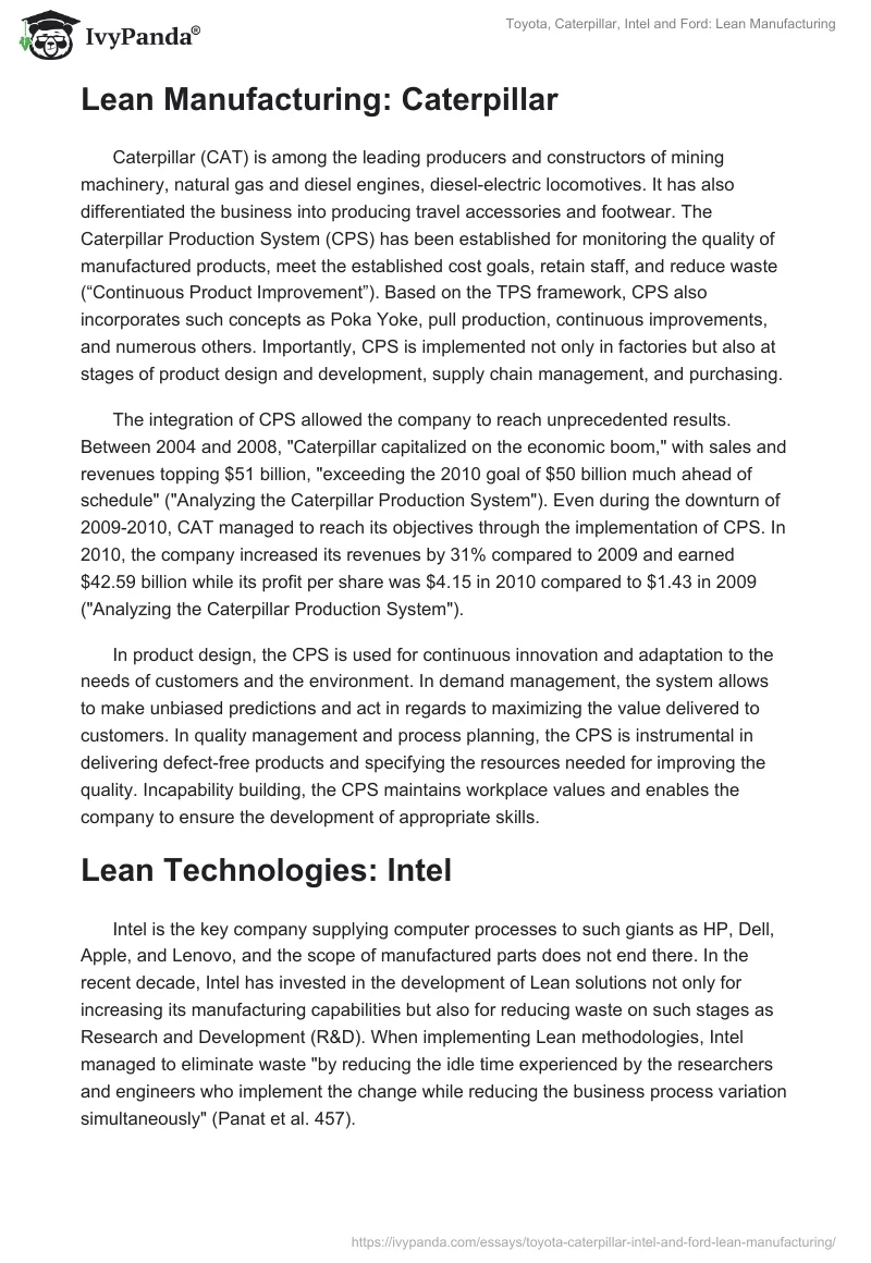 Toyota, Caterpillar, Intel and Ford: Lean Manufacturing. Page 2