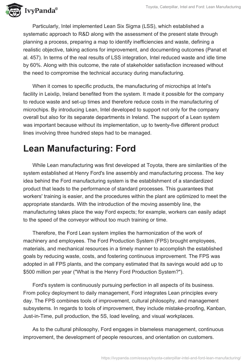 Toyota, Caterpillar, Intel and Ford: Lean Manufacturing. Page 3