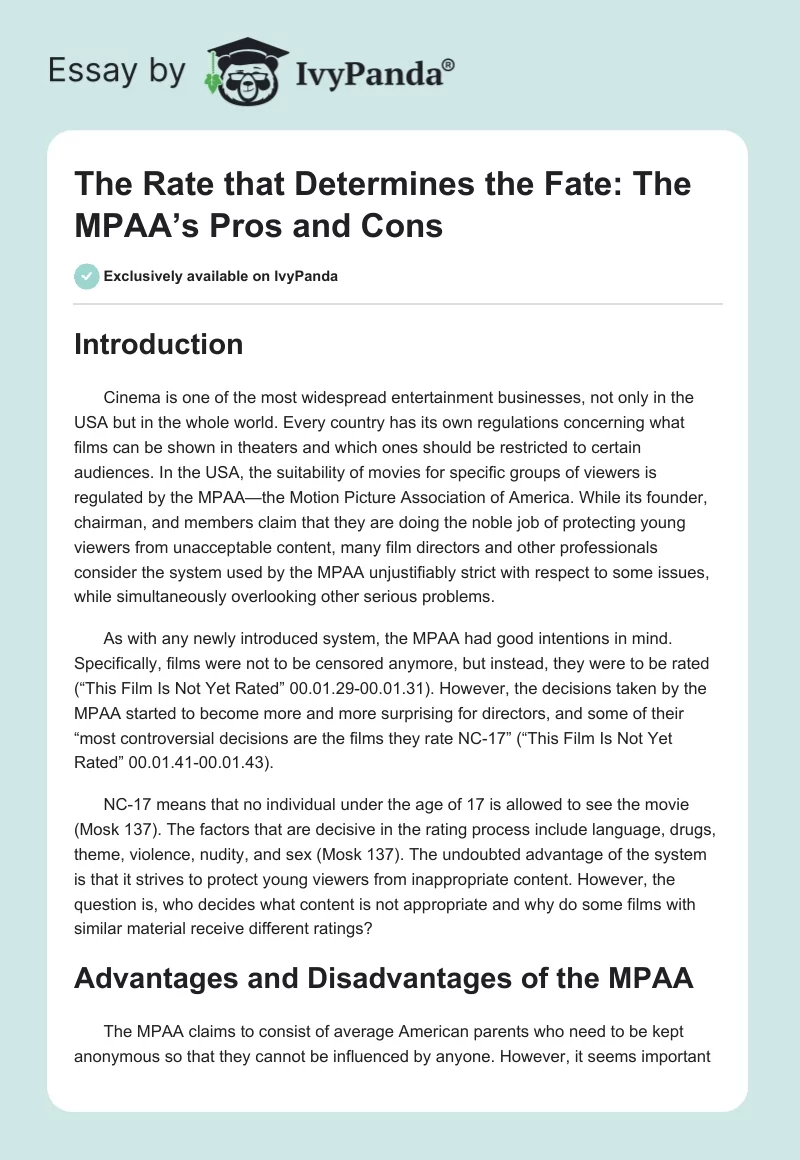 The Rate that Determines the Fate: The MPAA’s Pros and Cons. Page 1