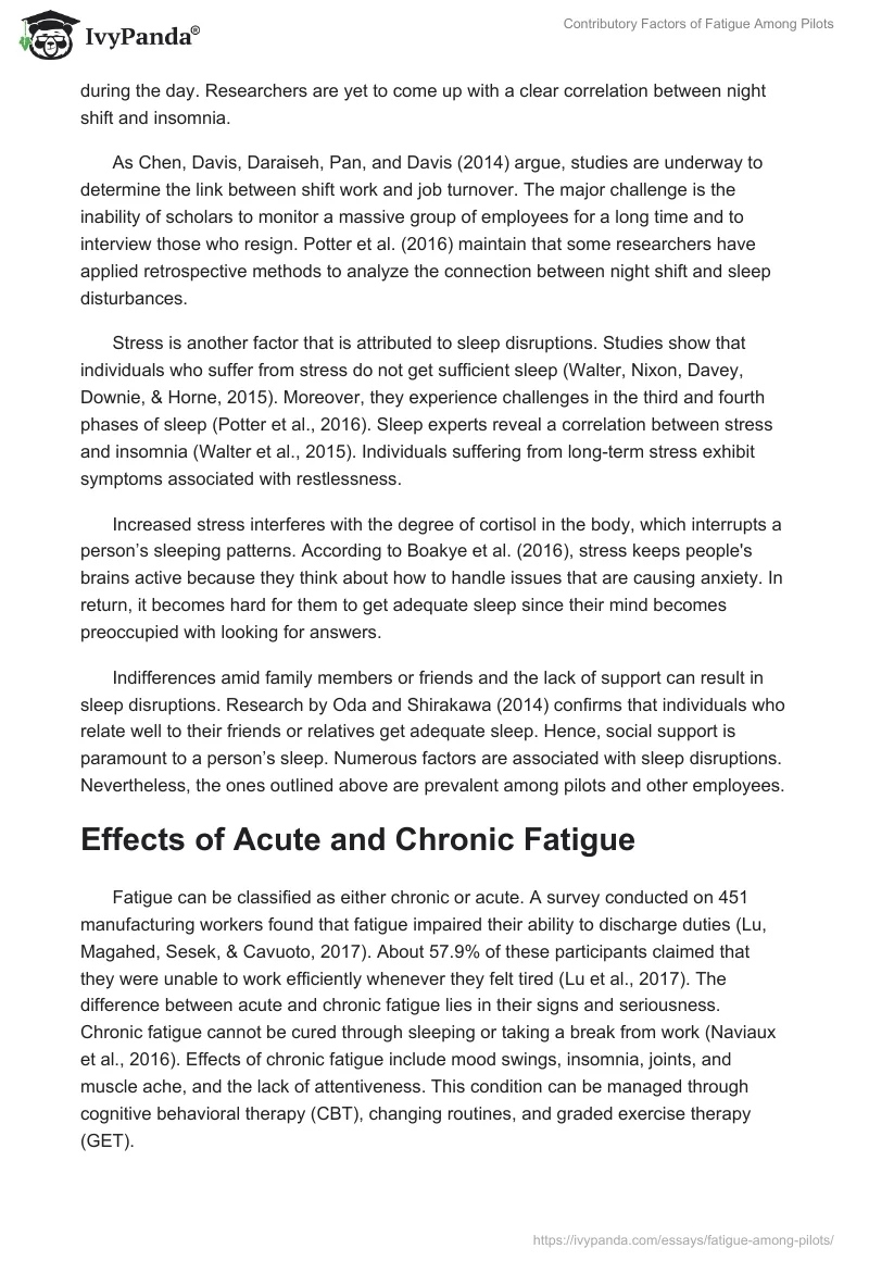 Contributory Factors of Fatigue Among Pilots. Page 4