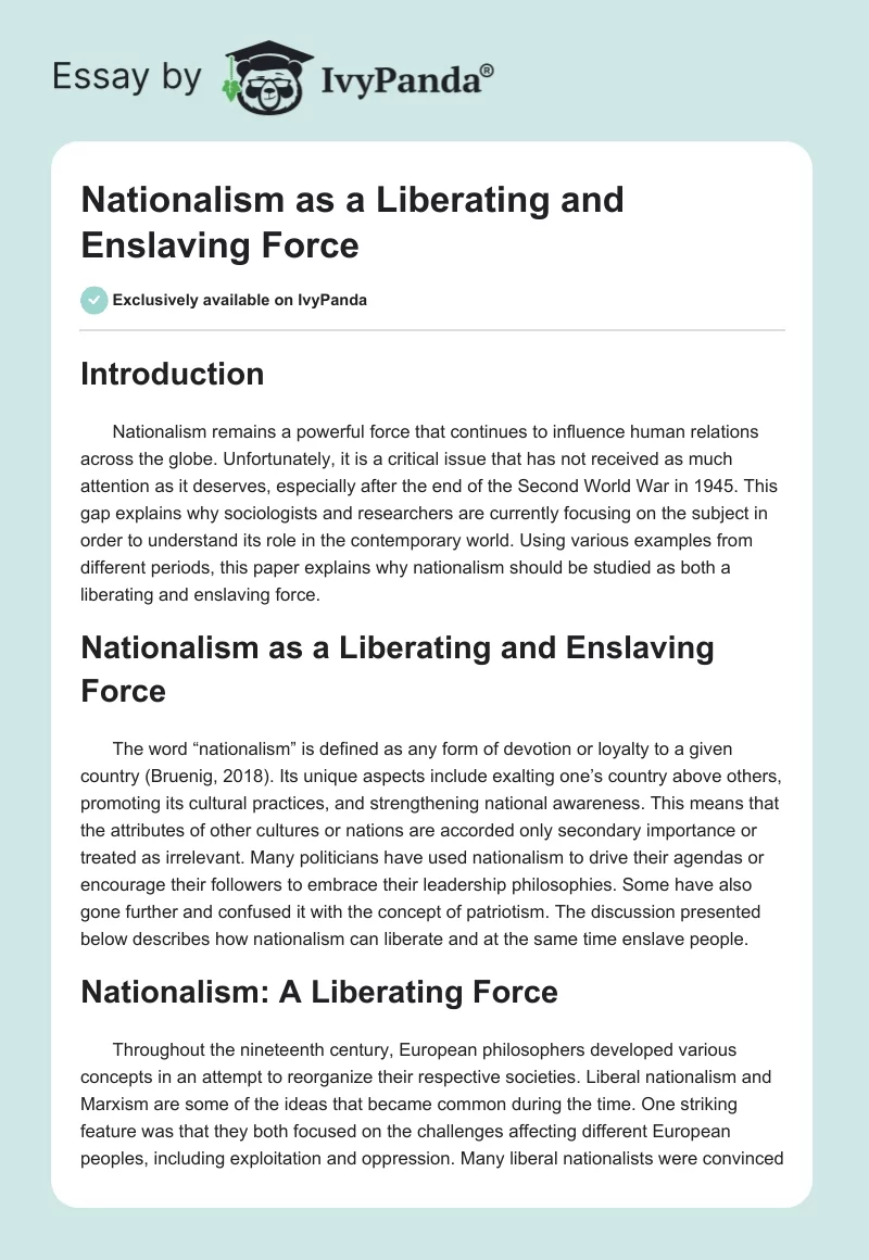 Nationalism as a Liberating and Enslaving Force. Page 1