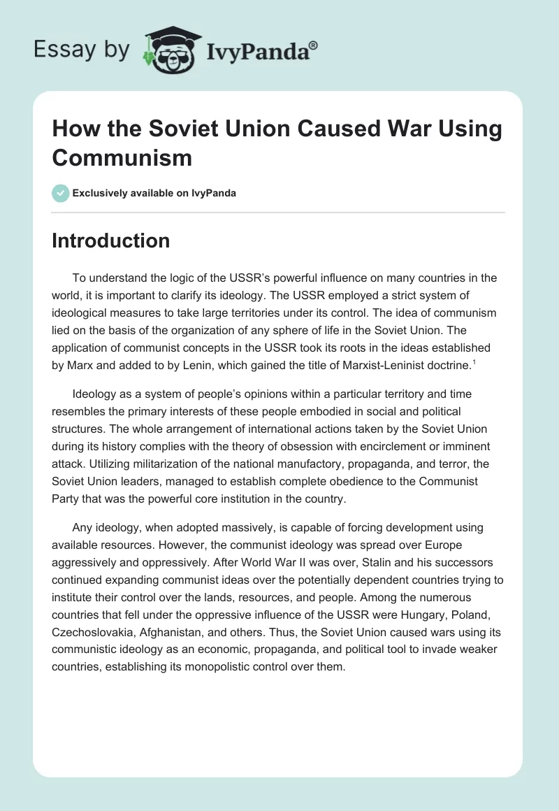 How the Soviet Union Caused War Using Communism. Page 1