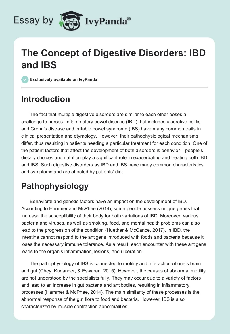 The Concept of Digestive Disorders: IBD and IBS. Page 1