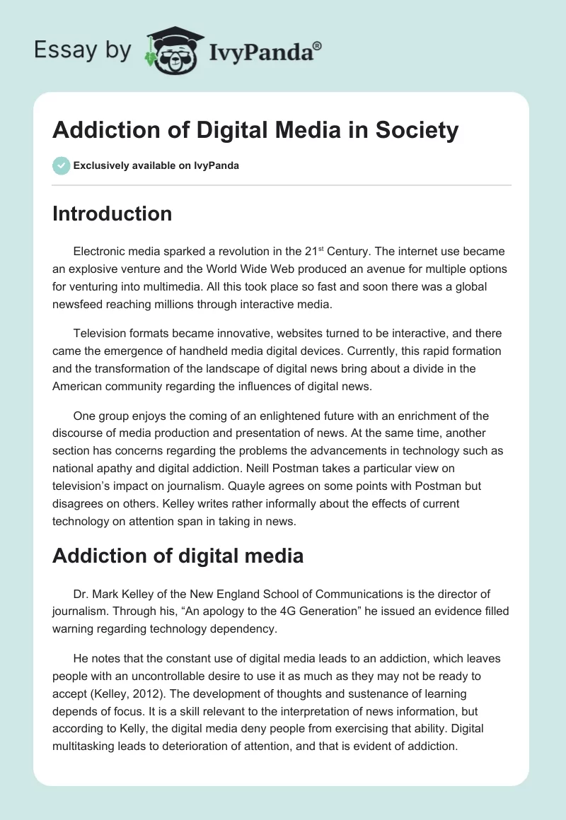 Addiction of Digital Media in Society. Page 1