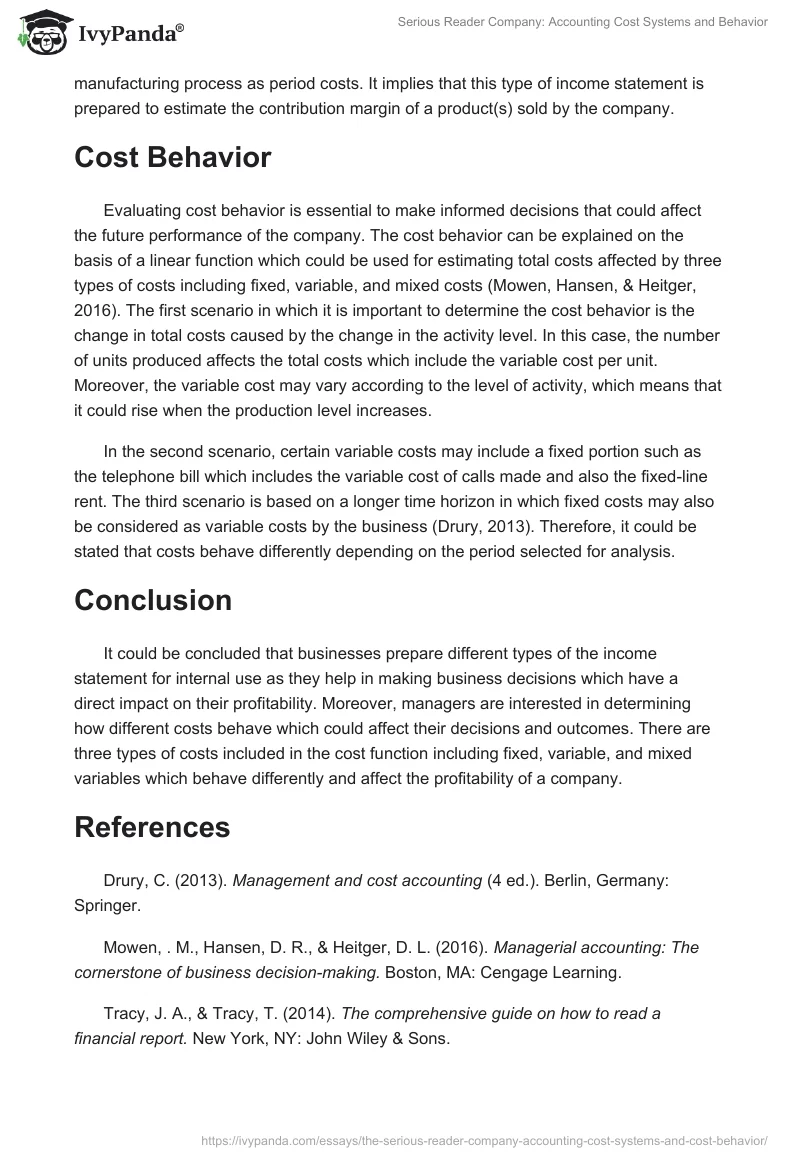 Serious Reader Company: Accounting Cost Systems and Behavior. Page 2