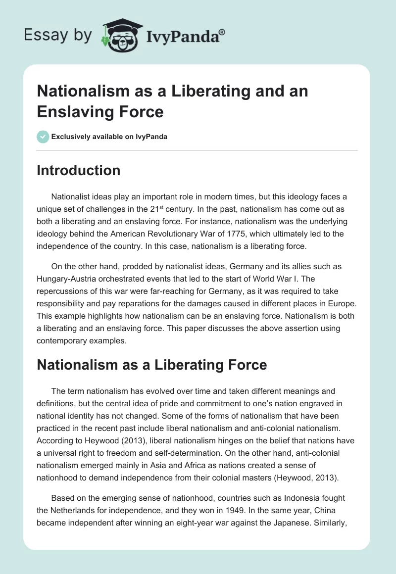 Nationalism as a Liberating and an Enslaving Force. Page 1