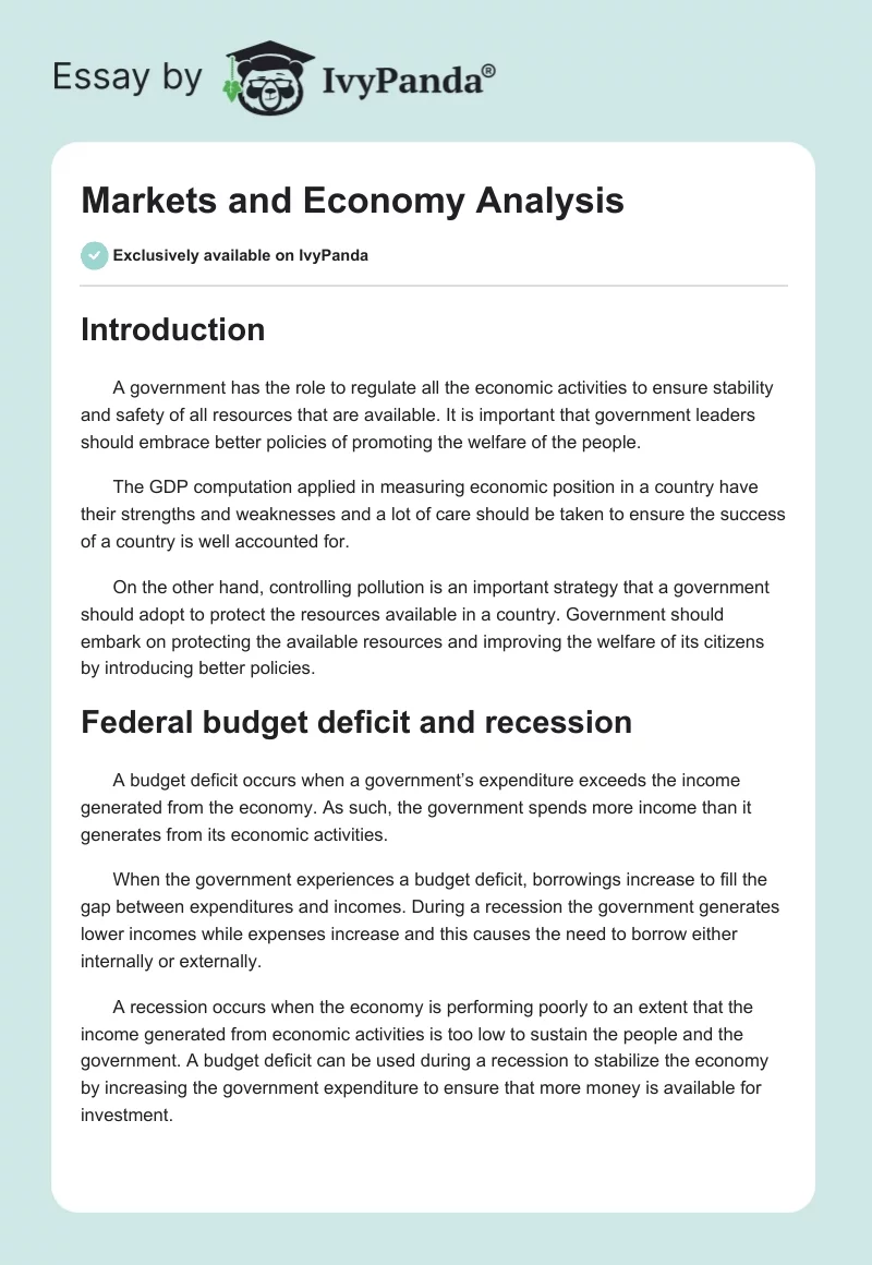 Markets and Economy Analysis. Page 1