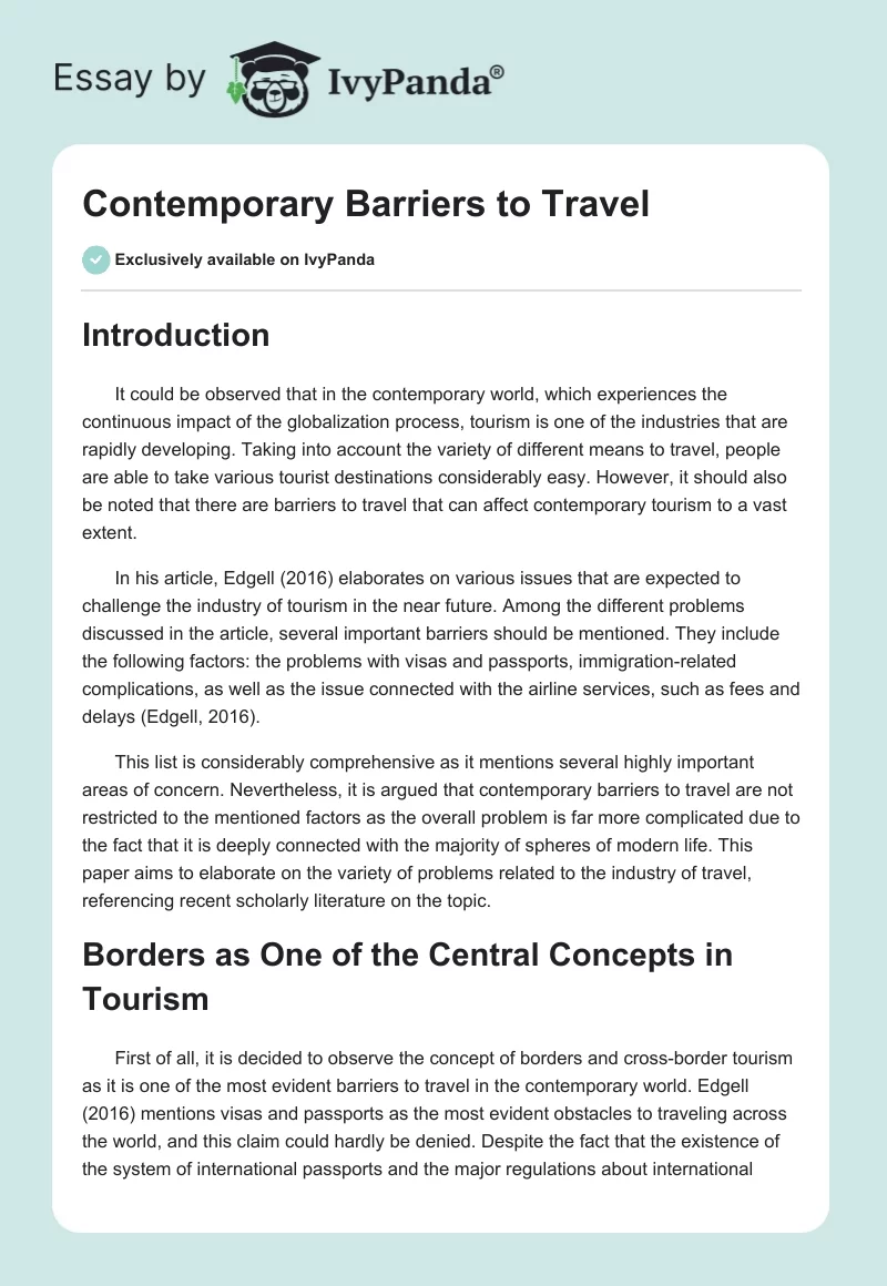 Contemporary Barriers to Travel. Page 1