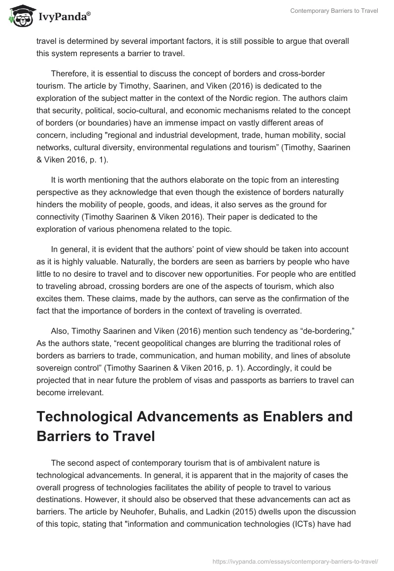 Contemporary Barriers to Travel. Page 2