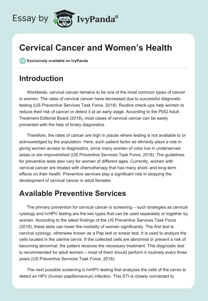 Cervical Cancer and Women’s Health. Page 1