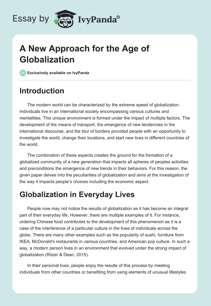 A New Approach for the Age of Globalization. Page 1