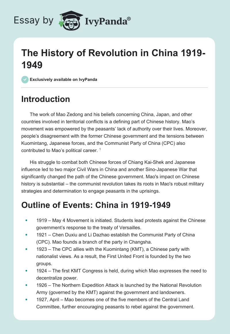 The History of Revolution in China 1919-1949. Page 1