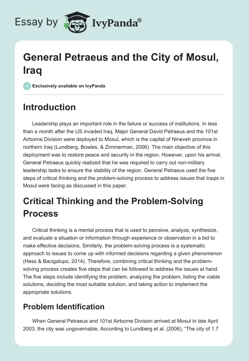 General Petraeus and the City of Mosul, Iraq. Page 1