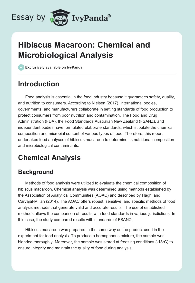 Hibiscus Macaroon: Chemical and Microbiological Analysis. Page 1