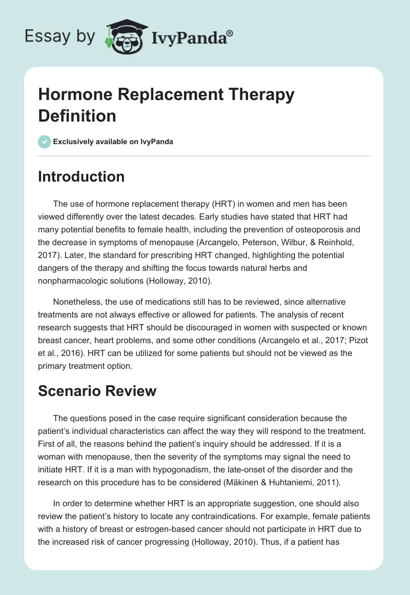 Hormone Replacement Therapy Definition. Page 1
