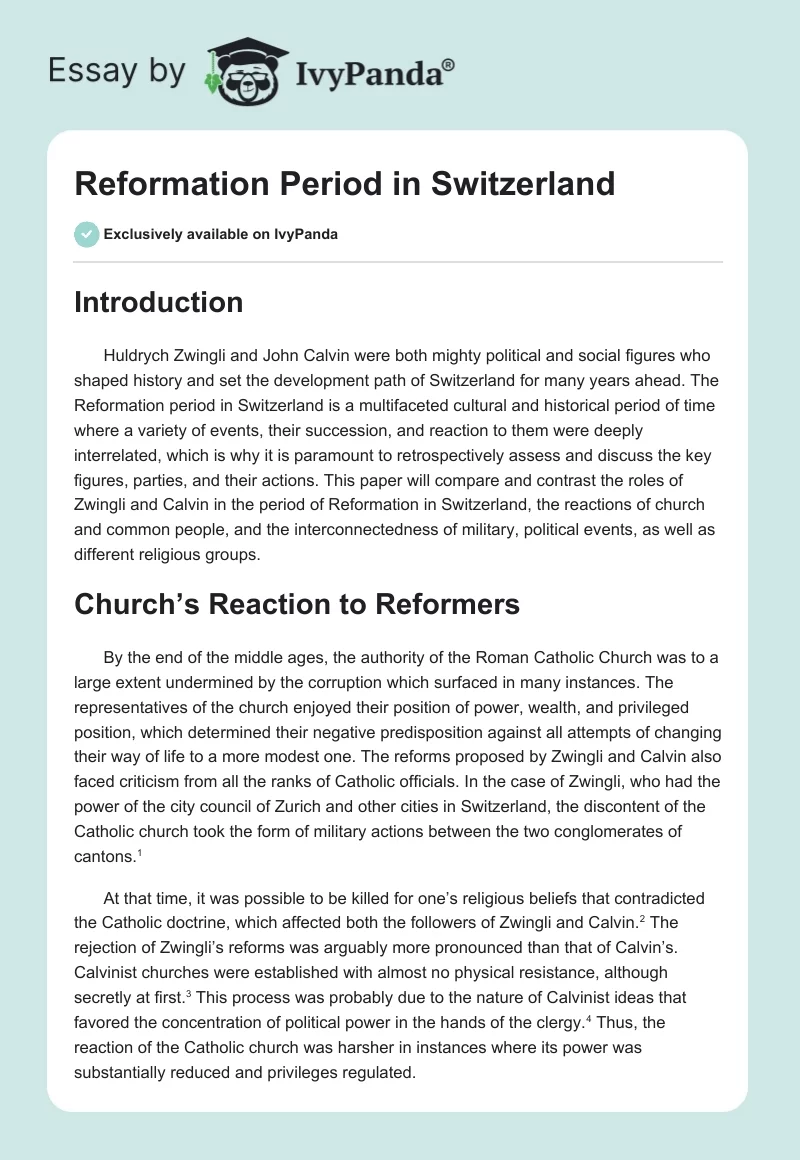 Reformation Period in Switzerland. Page 1