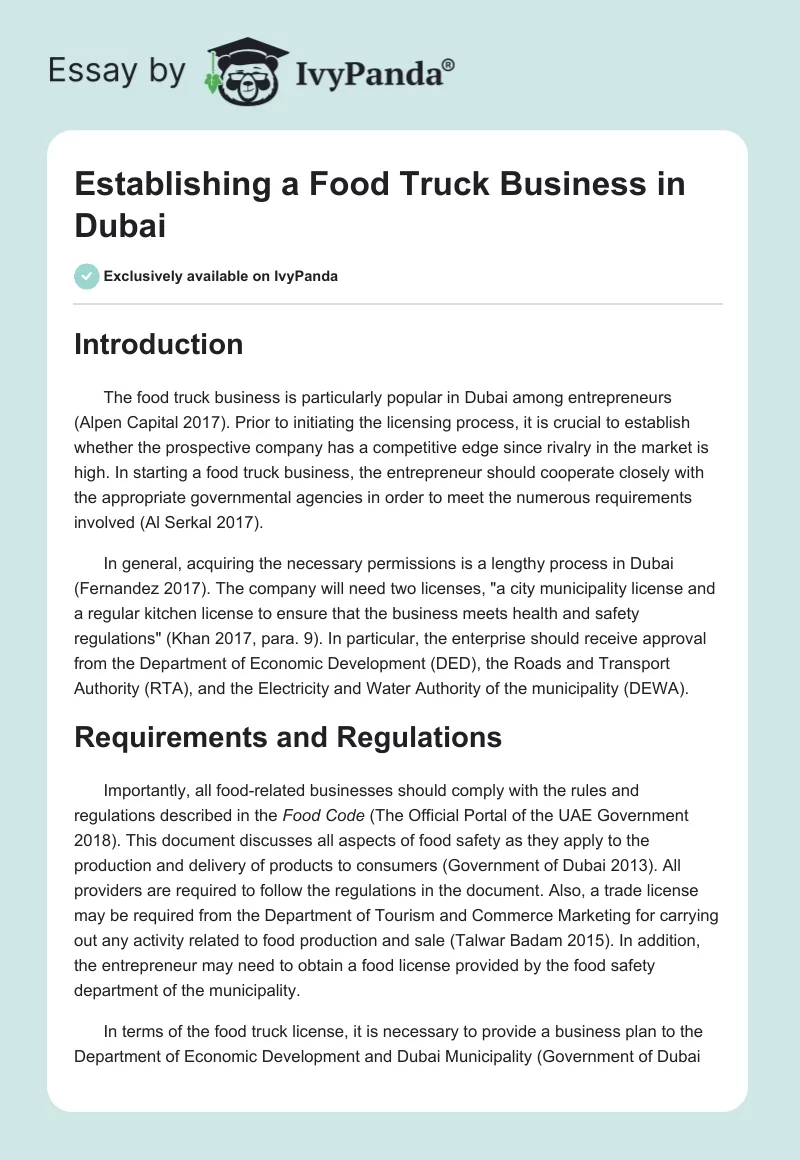 Establishing a Food Truck Business in Dubai. Page 1
