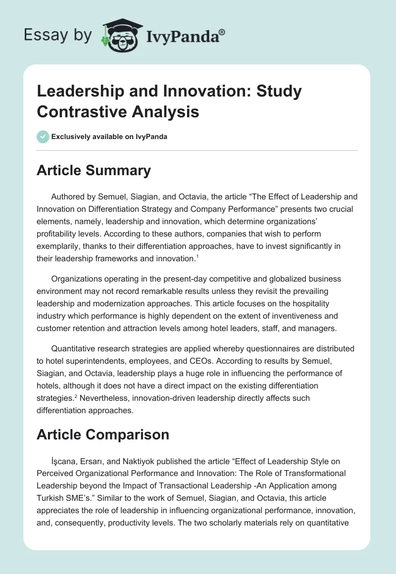 Leadership and Innovation: Study Contrastive Analysis. Page 1