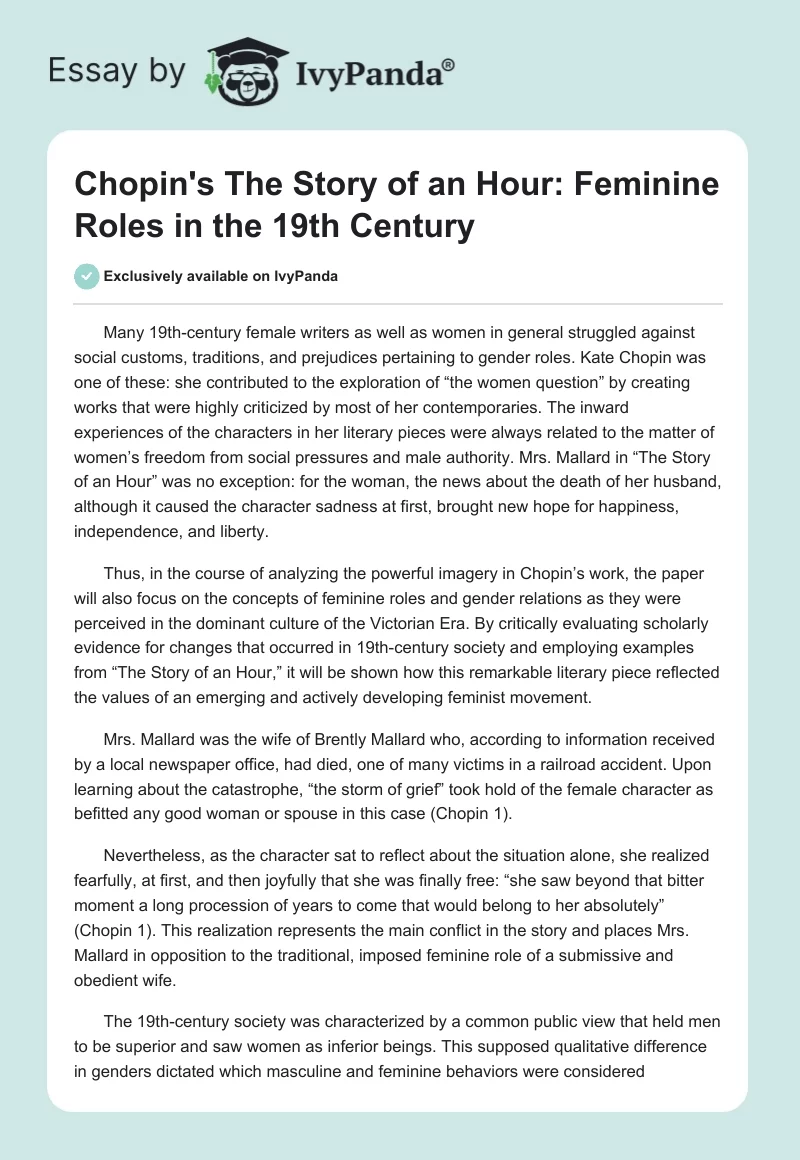 Chopin's "The Story of an Hour": Feminine Roles in the 19th Century. Page 1