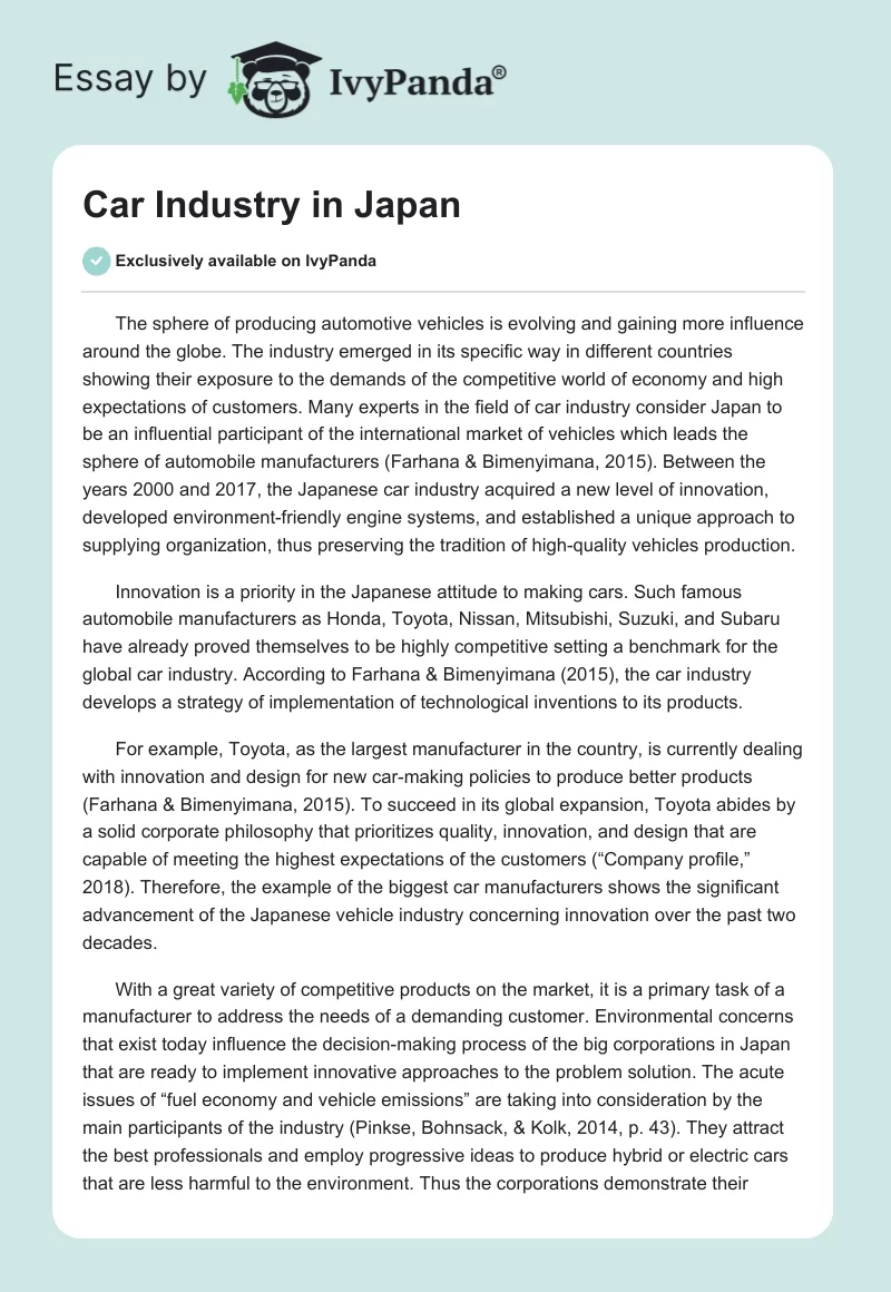 Car Industry in Japan. Page 1