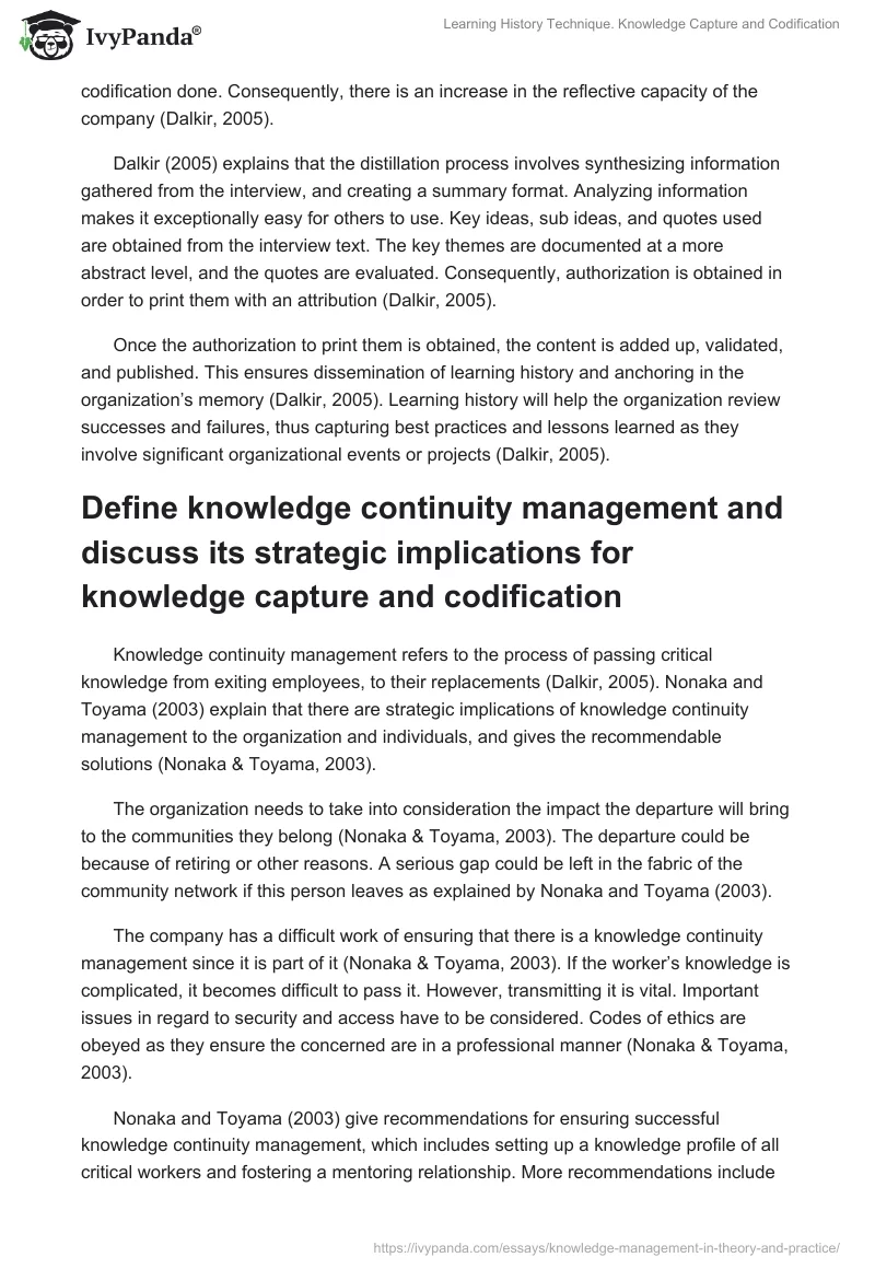 Learning History Technique. Knowledge Capture and Codification. Page 2
