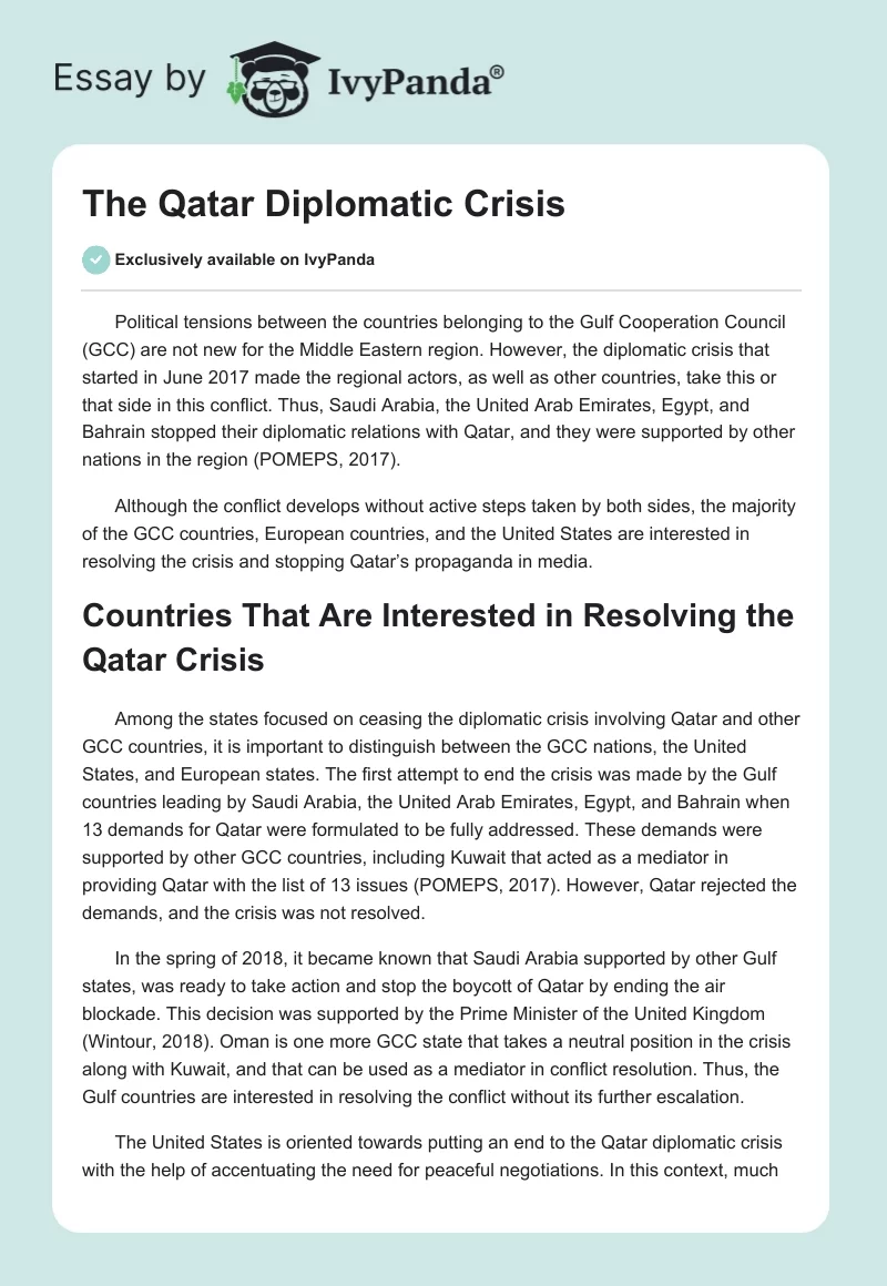 The Qatar Diplomatic Crisis. Page 1
