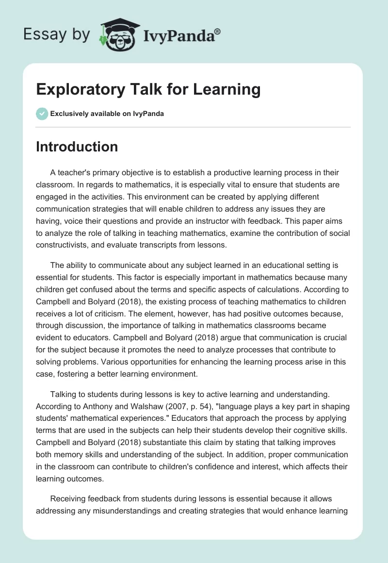 Exploratory Talk for Learning. Page 1