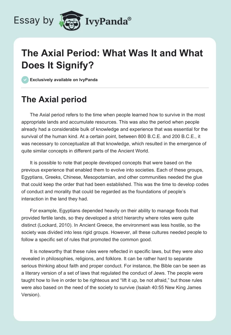 The Axial Period: What Was It and What Does It Signify?. Page 1