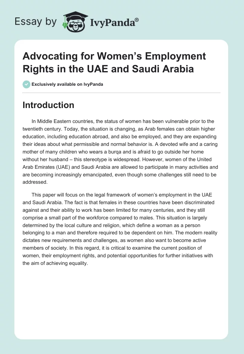 Advocating for Women’s Employment Rights in the UAE and Saudi Arabia. Page 1