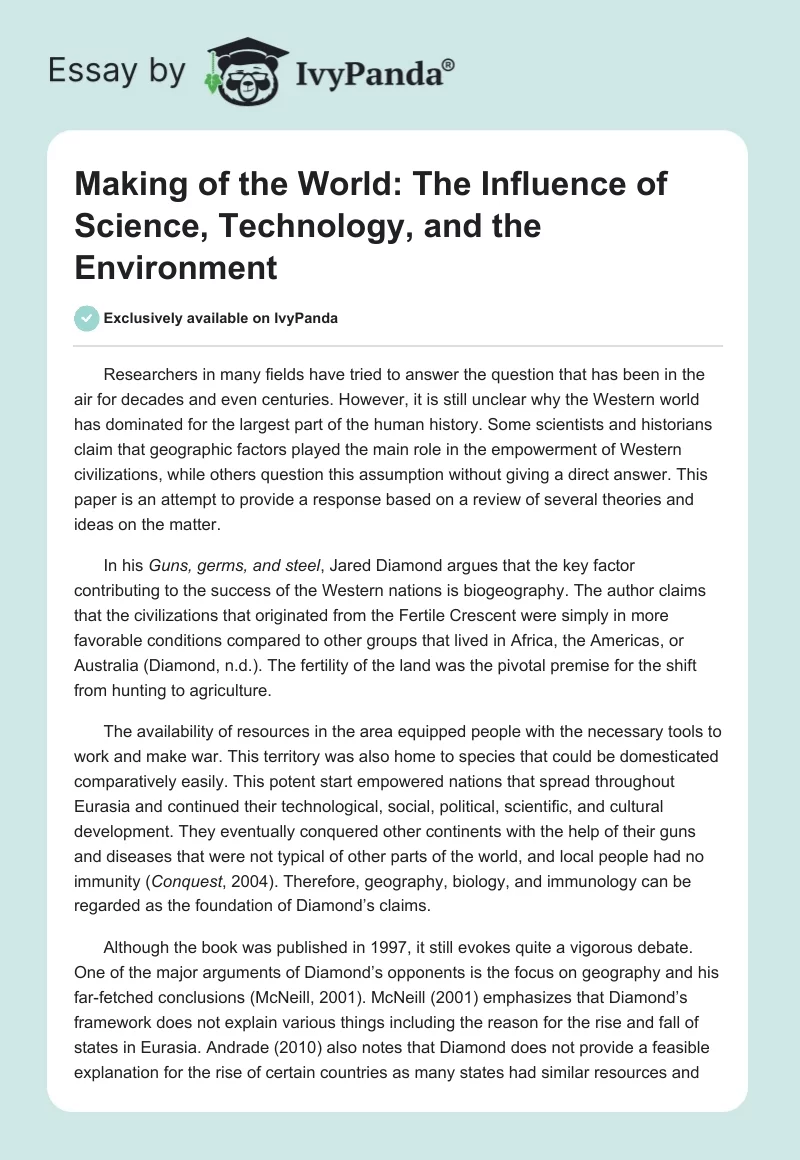 Making of the World: The Influence of Science, Technology, and the Environment. Page 1