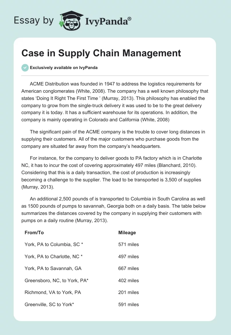 Case in Supply Chain Management. Page 1