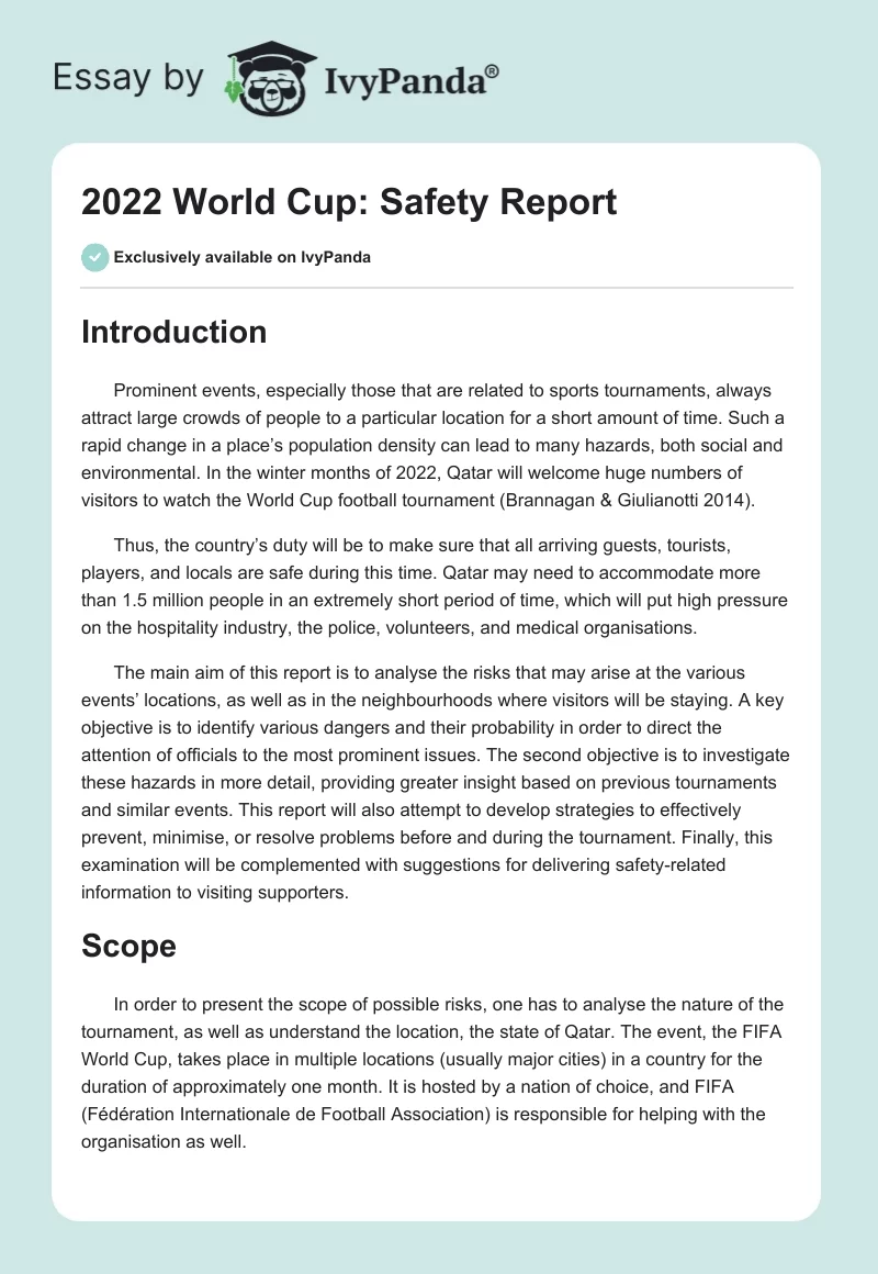 2022 World Cup: Safety Report. Page 1