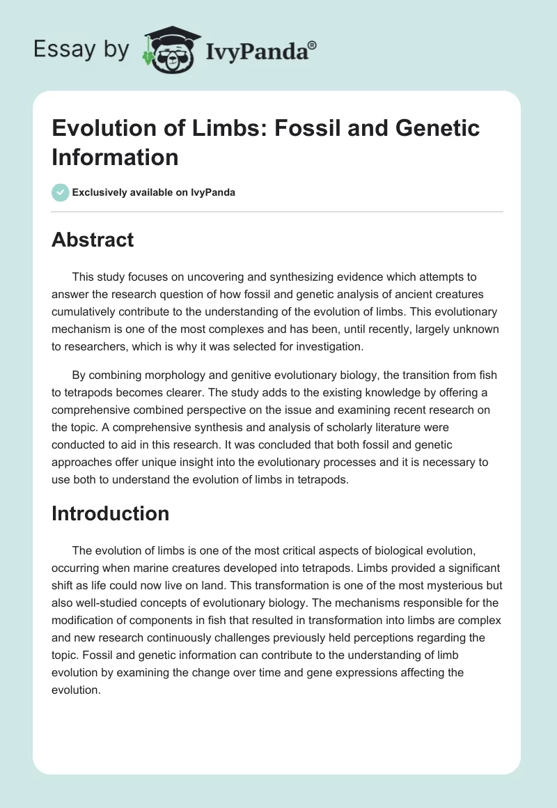 Evolution of Limbs: Fossil and Genetic Information. Page 1