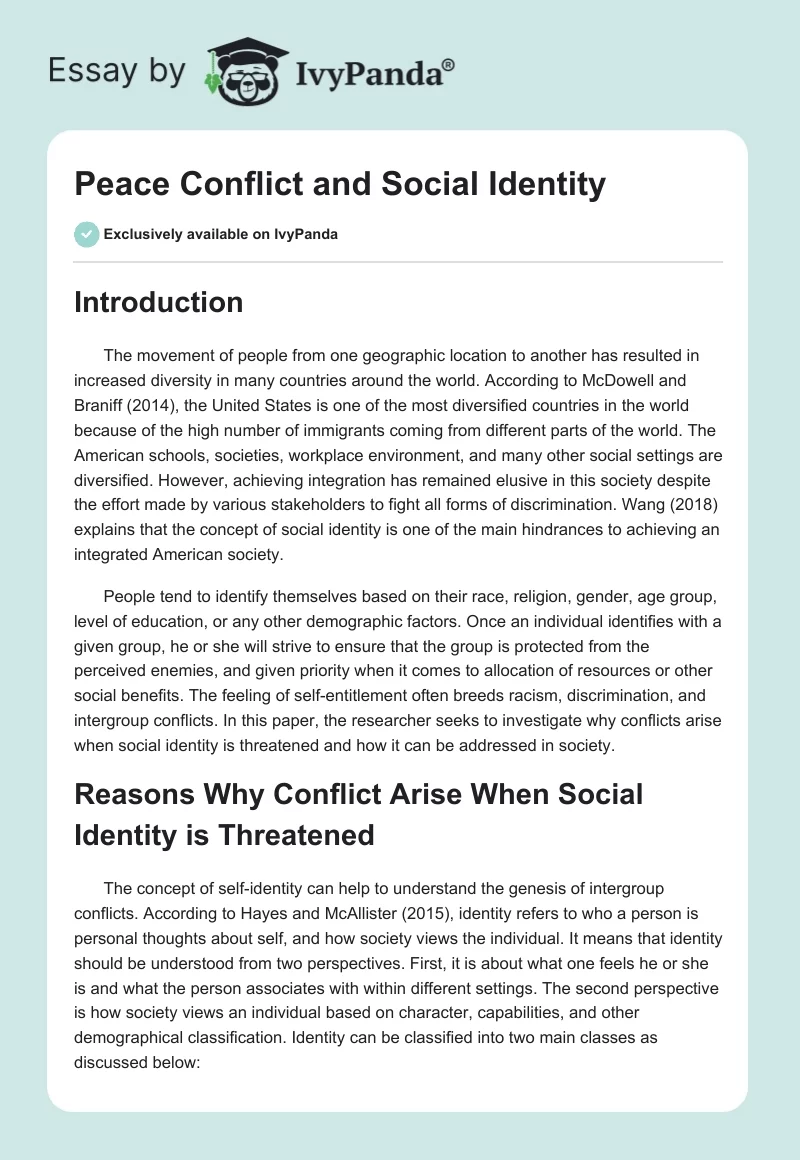 Peace Conflict and Social Identity. Page 1