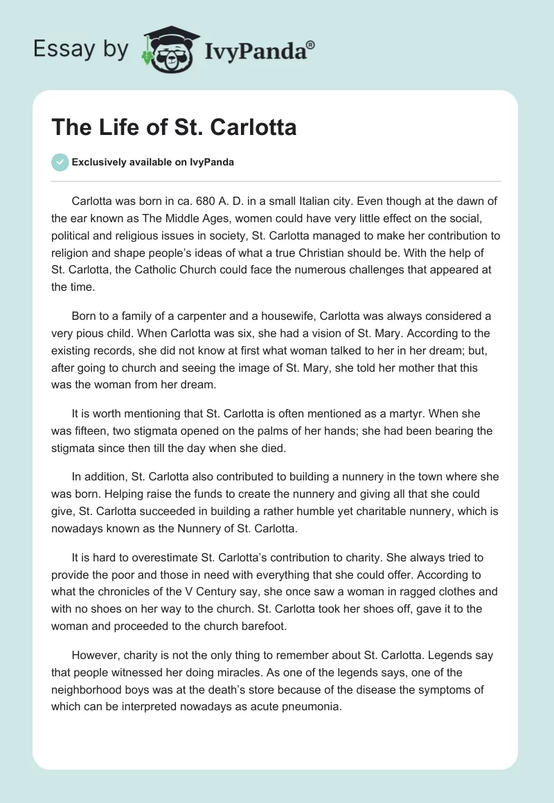 The Life of St. Carlotta. Page 1