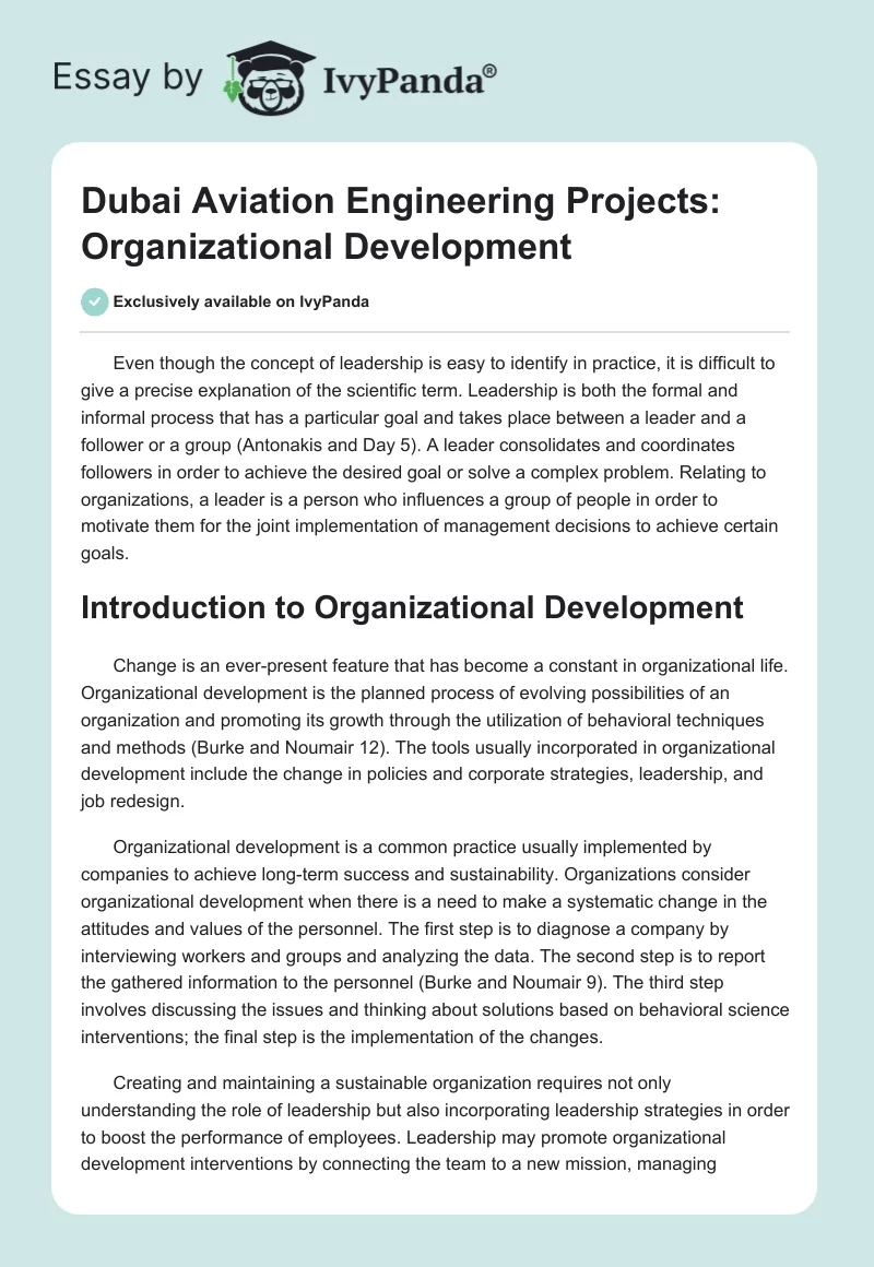 Dubai Aviation Engineering Projects: Organizational Development. Page 1