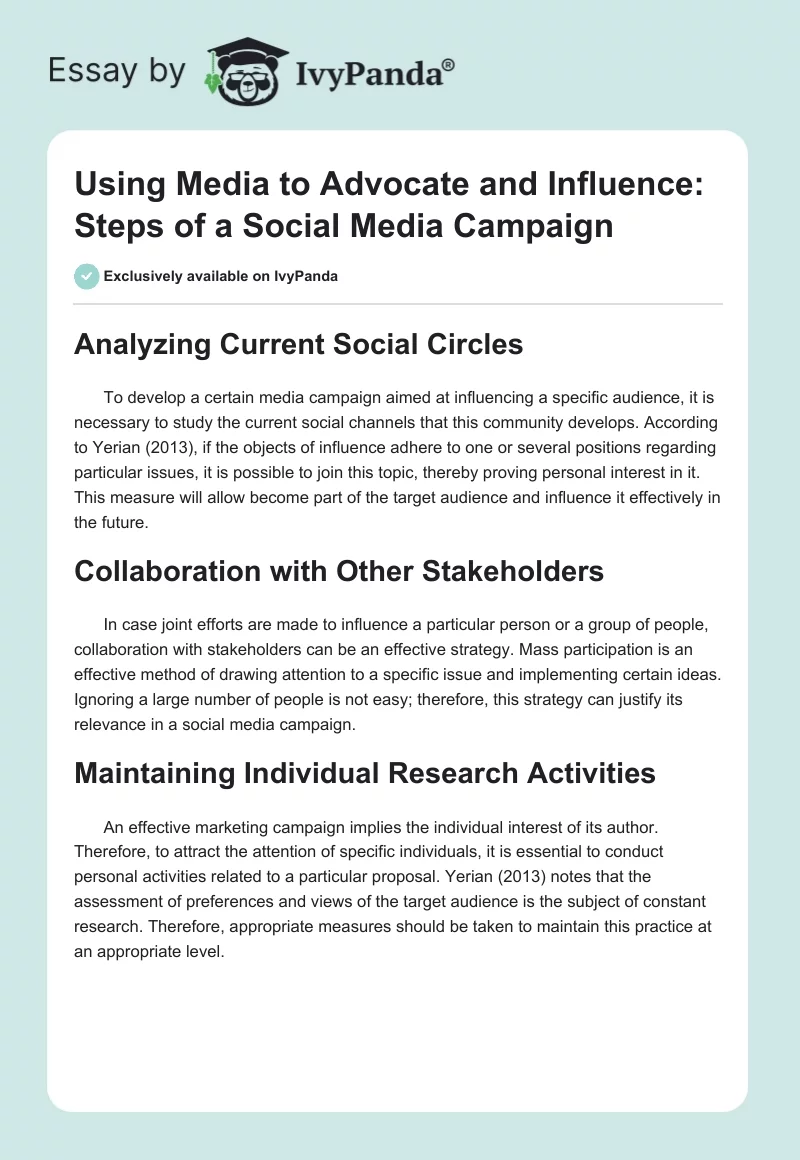 Using Media to Advocate and Influence: Steps of a Social Media Campaign. Page 1