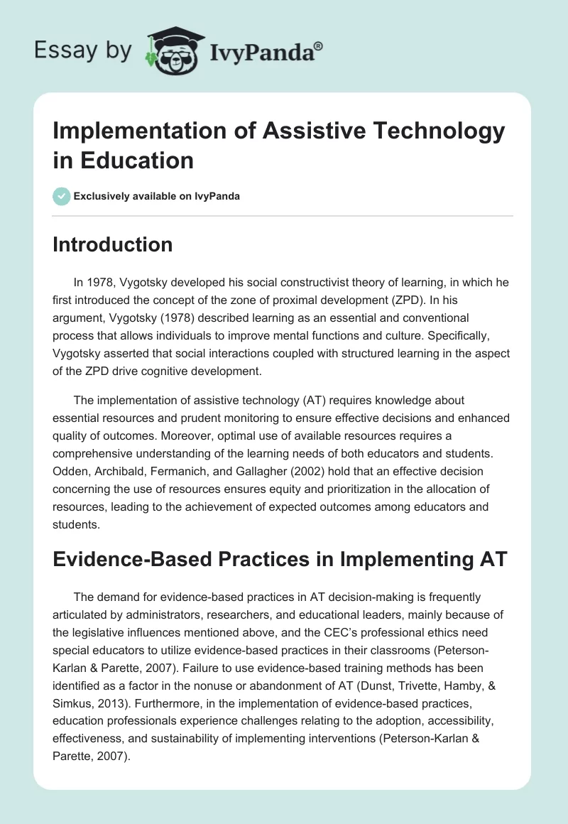 Implementation of Assistive Technology in Education. Page 1