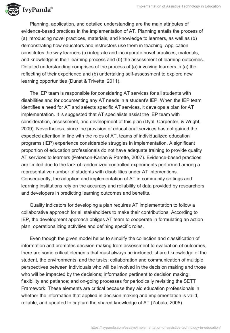 Implementation of Assistive Technology in Education. Page 2