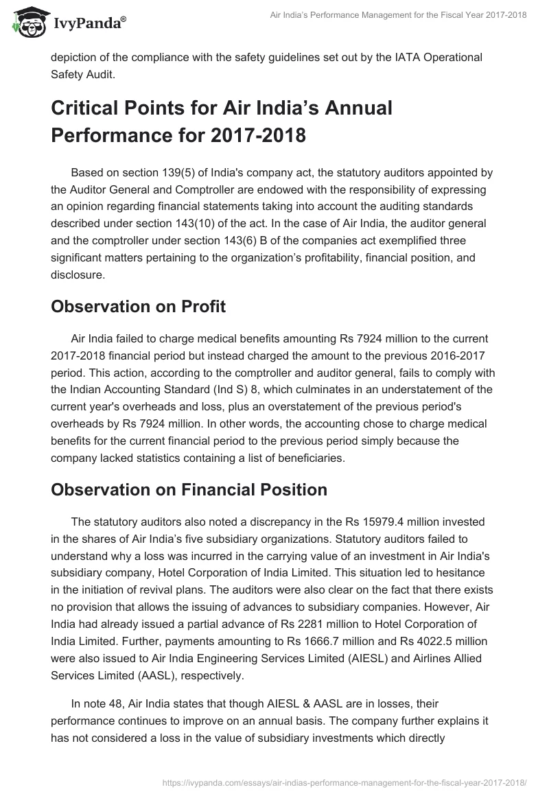 Air India’s Performance Management for the Fiscal Year 2017-2018. Page 3