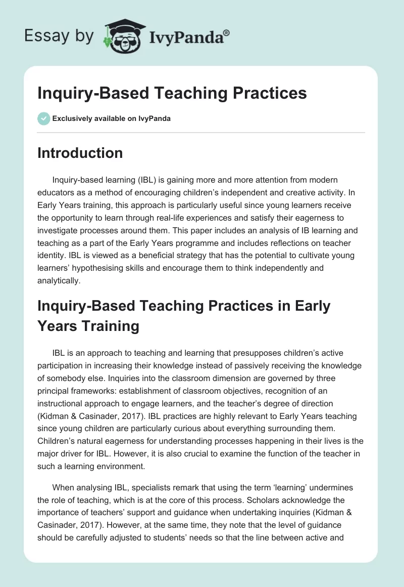 Inquiry-Based Teaching Practices. Page 1
