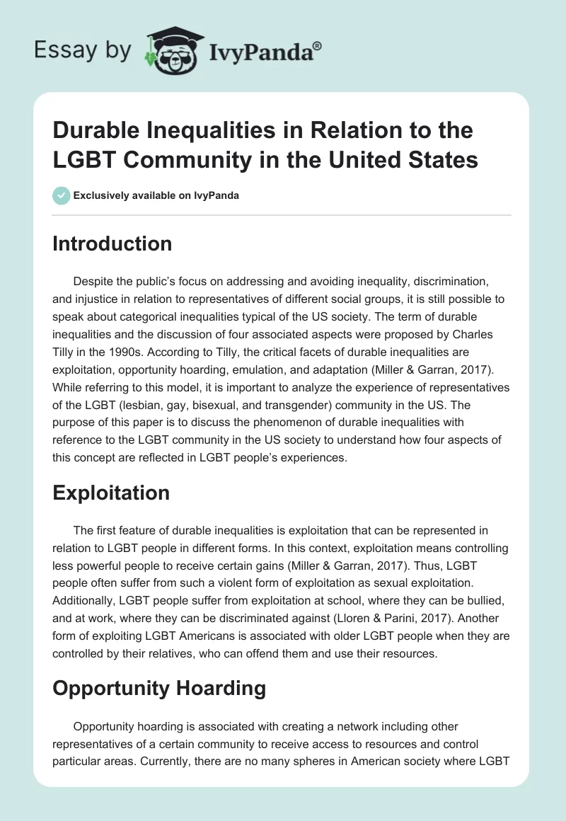 Durable Inequalities in Relation to the LGBT Community in the United States. Page 1