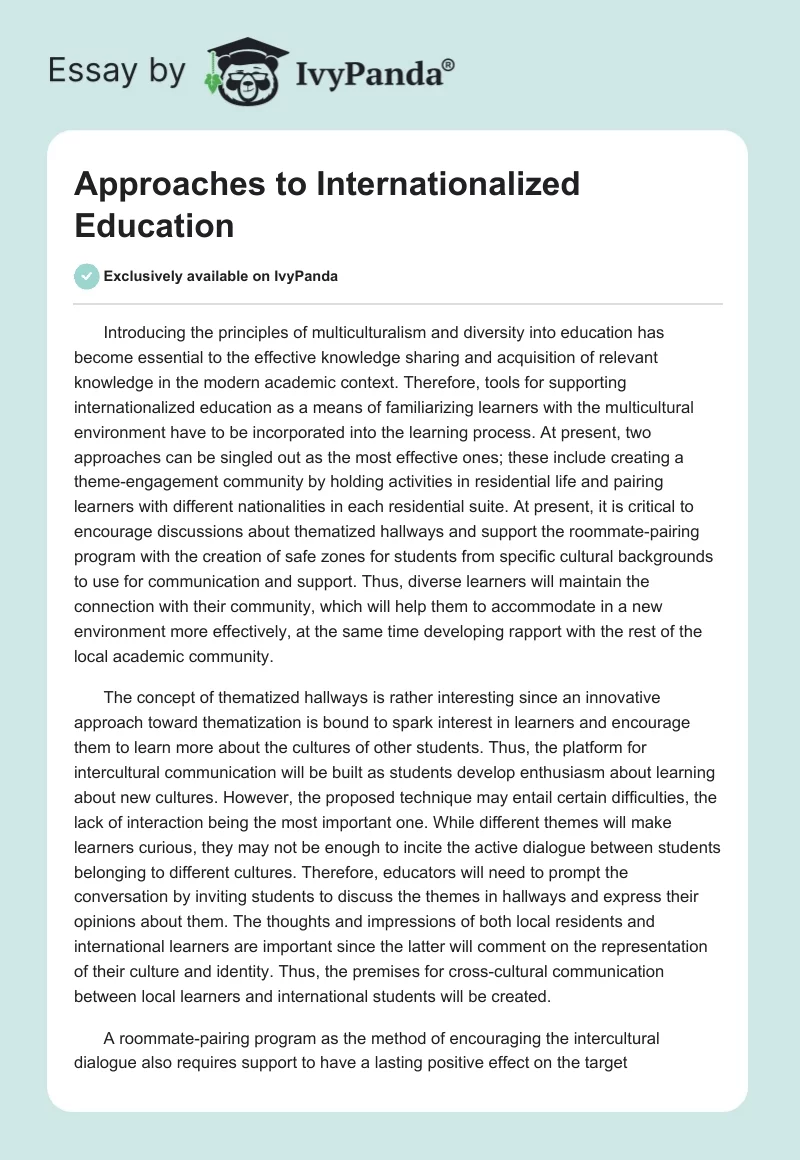 Approaches to Internationalized Education. Page 1