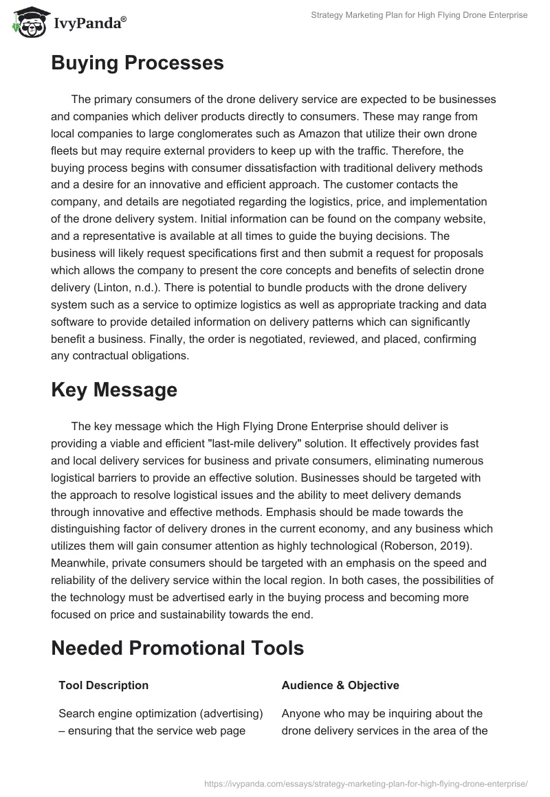 Strategy Marketing Plan for "High Flying Drone Enterprise". Page 4