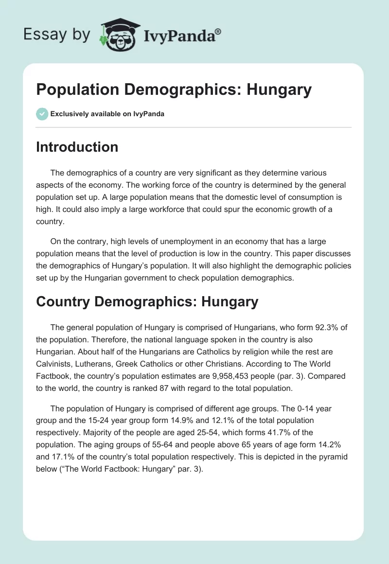 Population Demographics: Hungary. Page 1