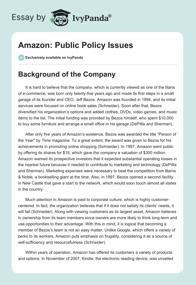 Amazon: Public Policy Issues. Page 1